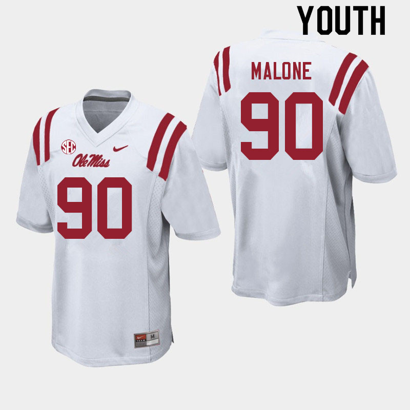 Tywone Malone Ole Miss Rebels NCAA Youth White #90 Stitched Limited College Football Jersey GFZ0758XN